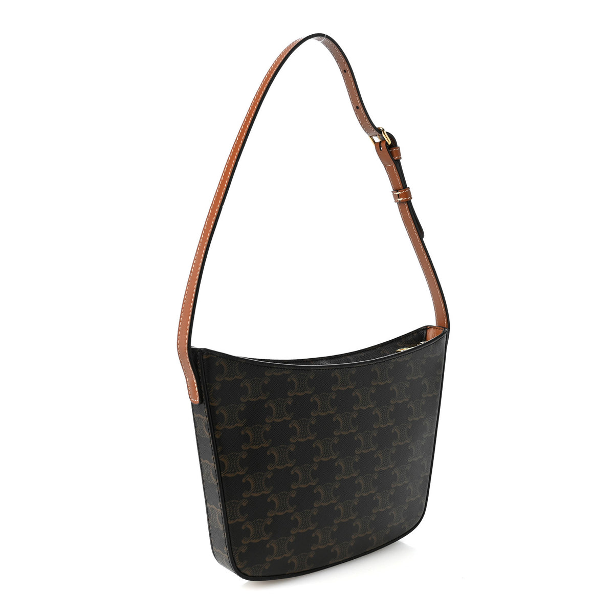 Triomphe Canvas Calfskin Medium Croque Bag Tan