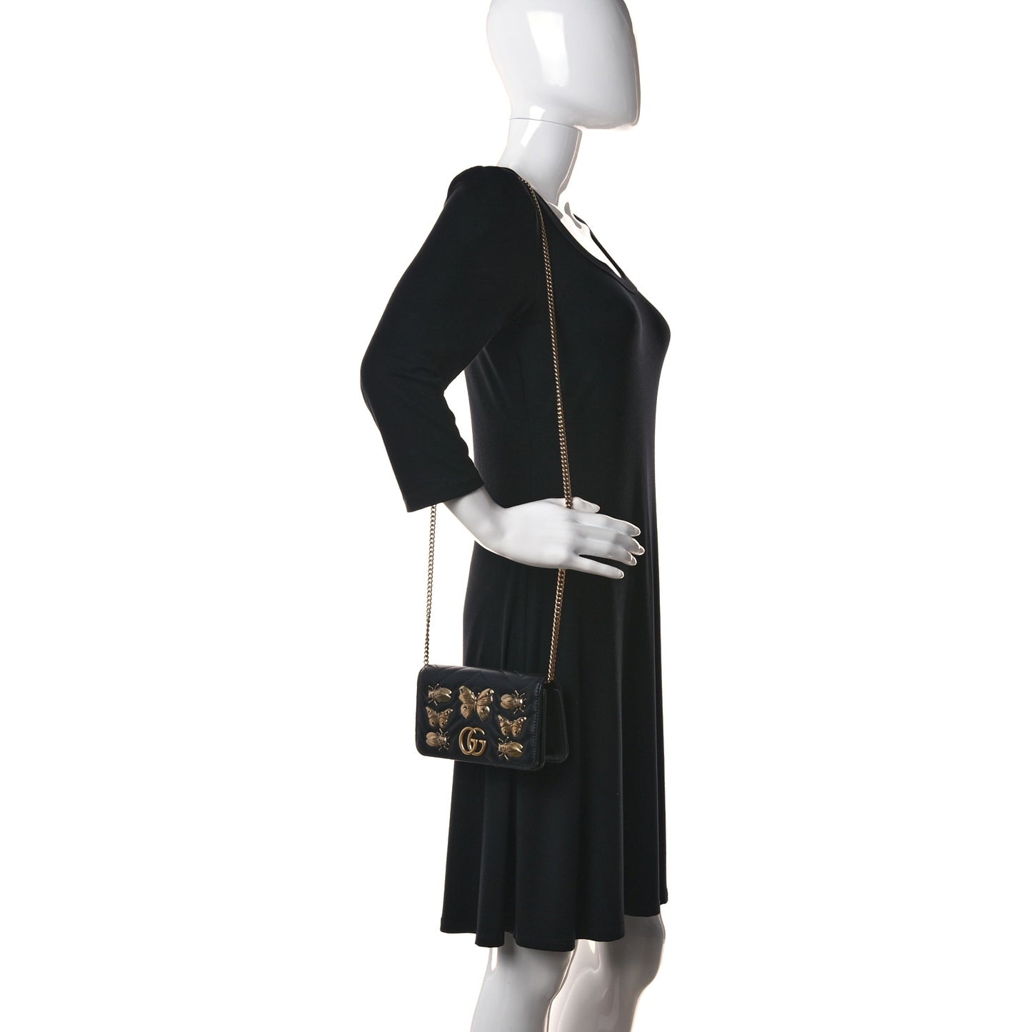 Calfskin Matelasse Mini Animal Studs GG Marmont Bag Black