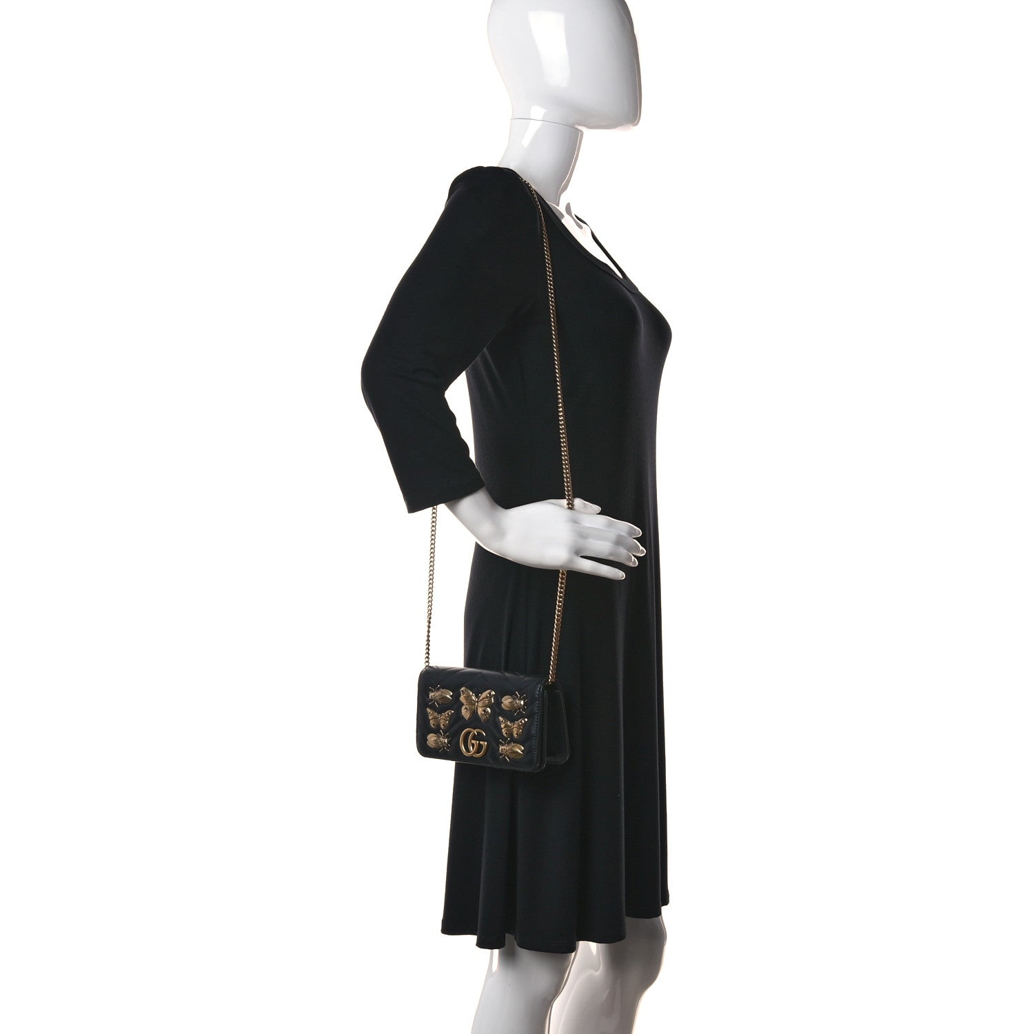 Gucci Calfskin Matelasse Mini Animal Studs GG Marmont Bag Black 2 of 10