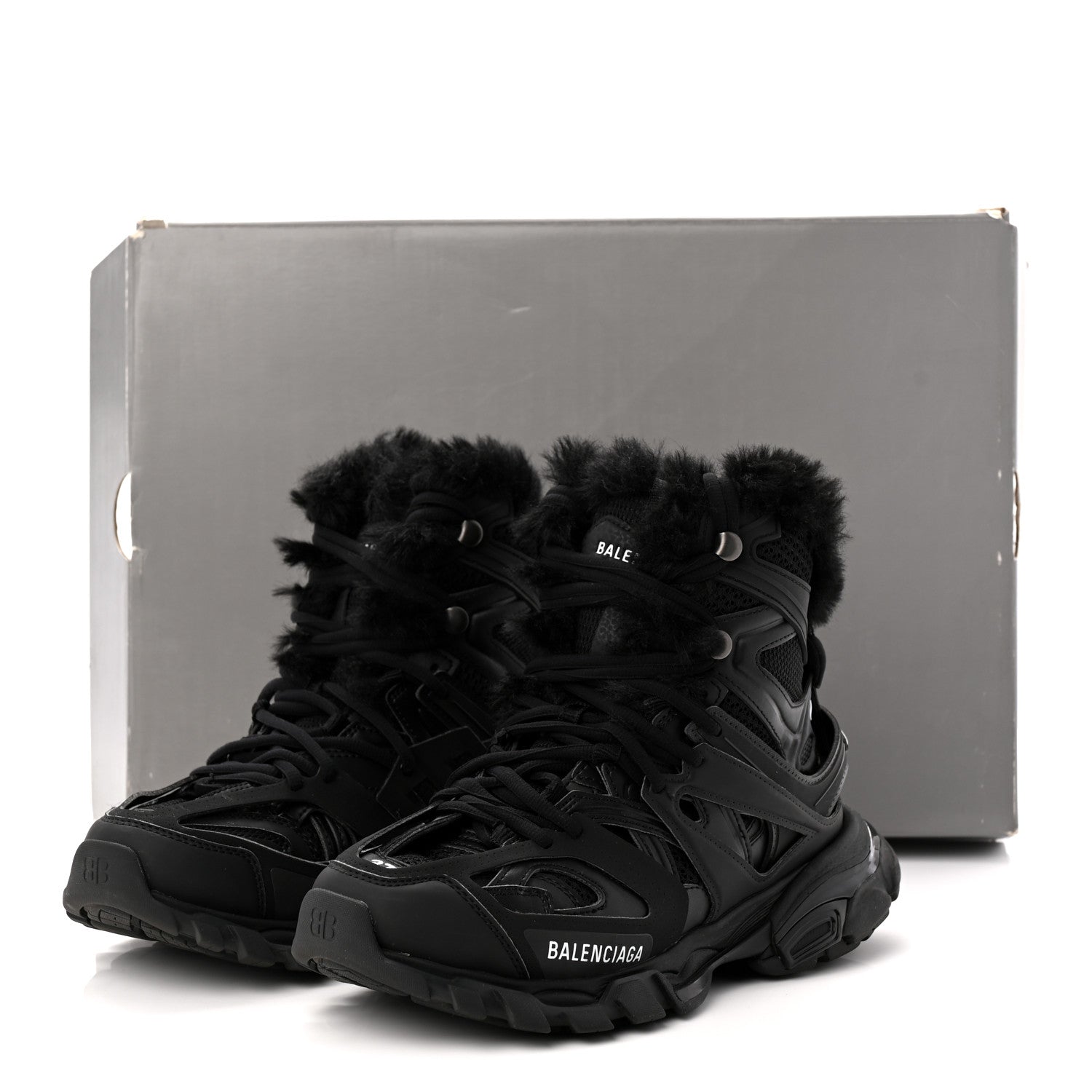 Balenciaga Mesh Nylon Faux Fur Womens Track Hike Sneakers 37 Black 9 of 9