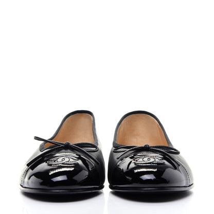 Chanel Lambskin Patent Cap Toe Ballerina Flats 40.5 Black 2 of 13