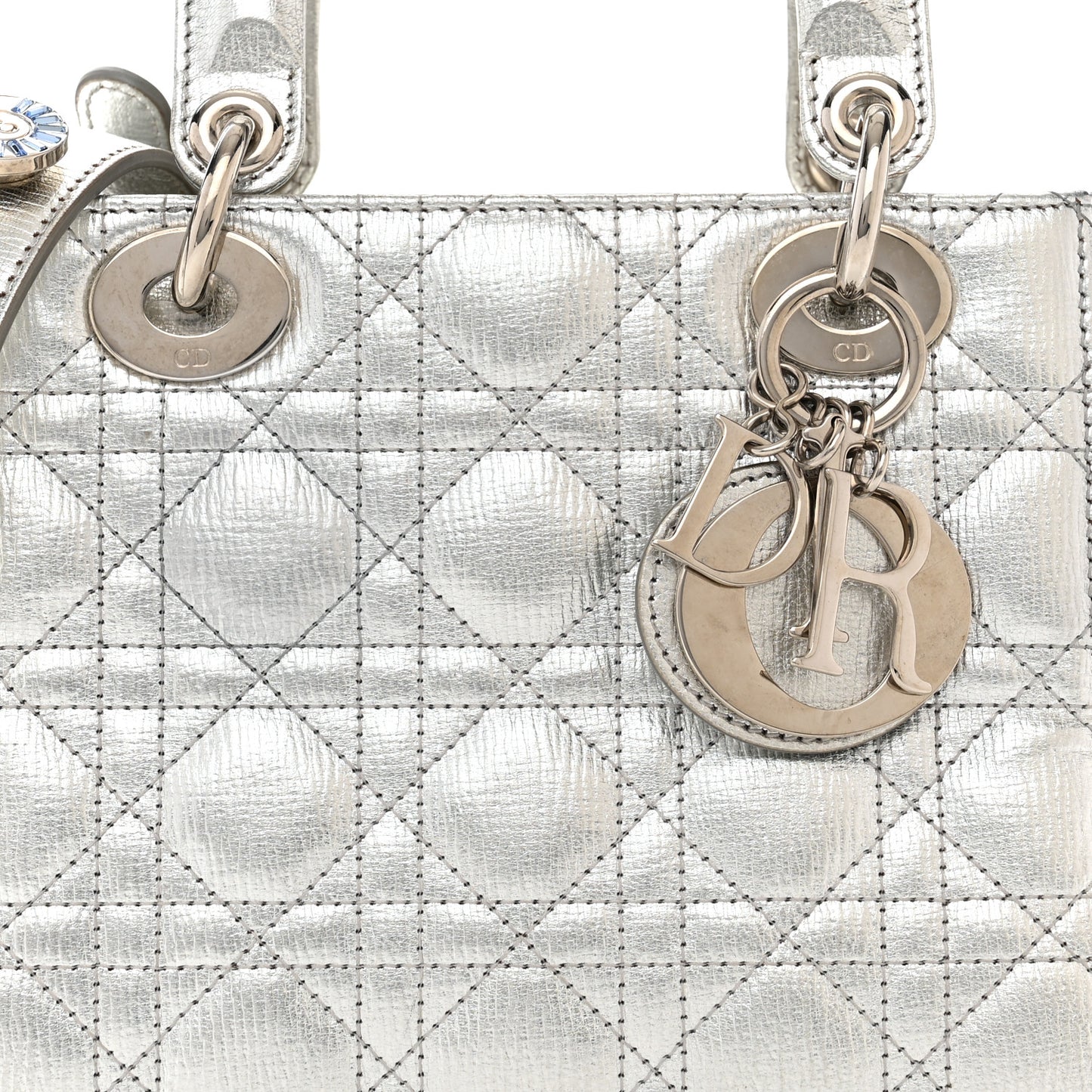 Metallic Grained Calfskin Cannage Small Lucky Badges My Lady Dior Silver