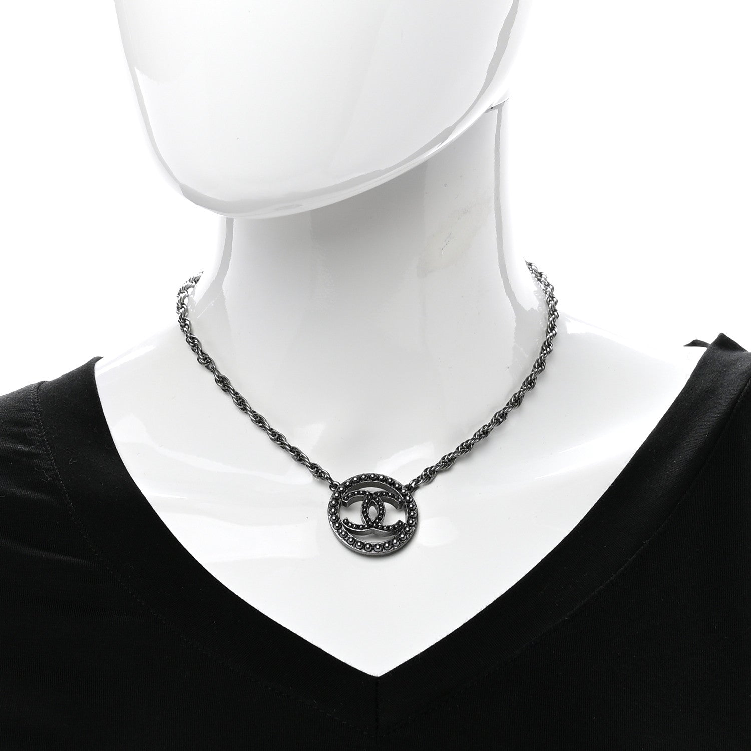 Chanel Ruthenium Pearl CC Round Pendant Necklace 2 of 4