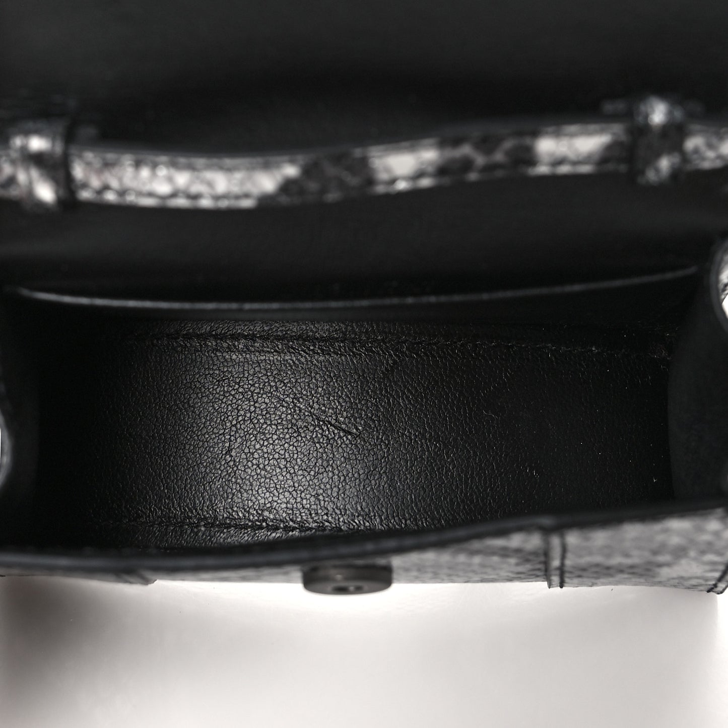 Shiny Calfskin Python Effect Hourglass Top Handle Bag Mini Silver Black