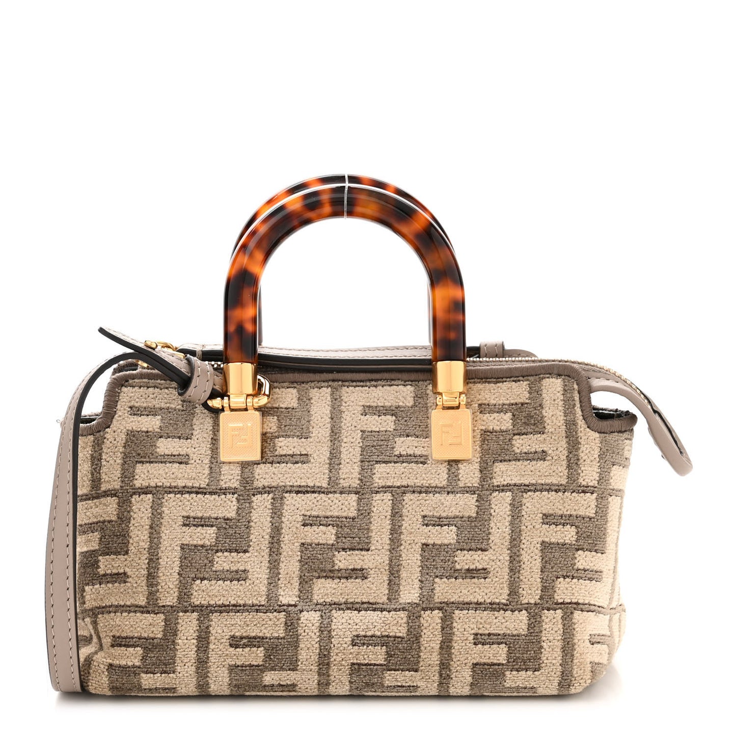 Chenille Vitello King Plexiglass FF Mini By The Way Top Handle Boston Bag Tortora Nuvola