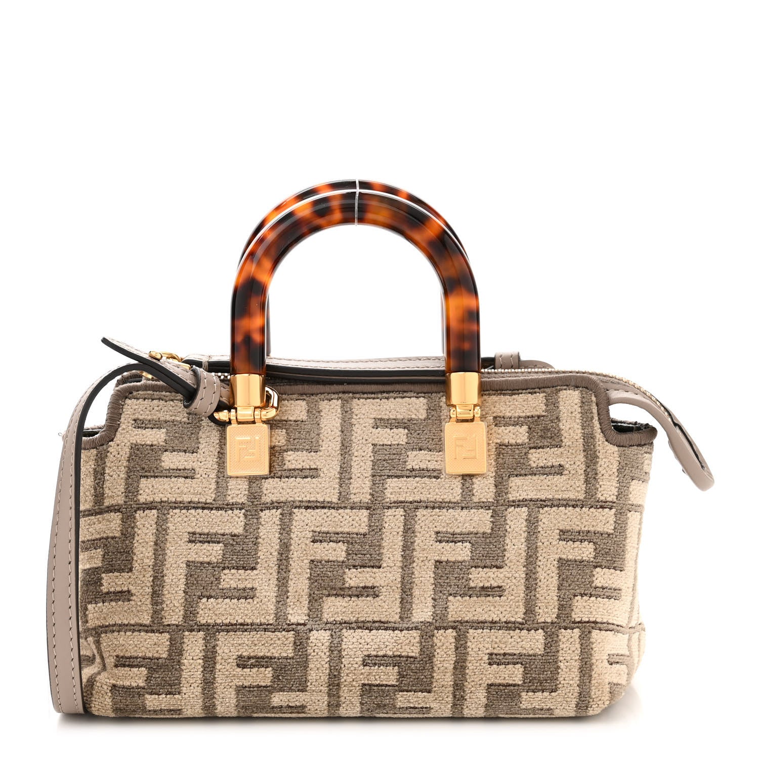 Fendi Chenille Vitello King Plexiglass FF Mini By The Way Top Handle Boston Bag Tortora Nuvola 1 of 11