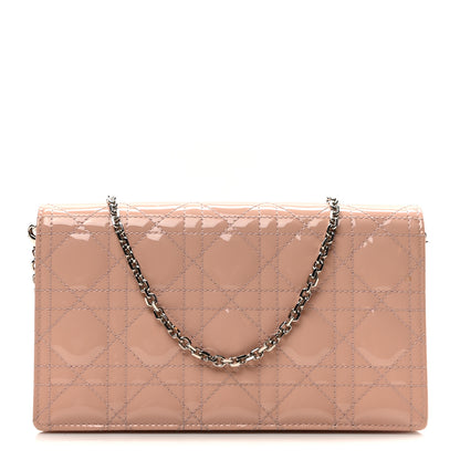 Christian Dior Patent Cannage Lady Dior Chain Wallet Rose Clair 1 of 9