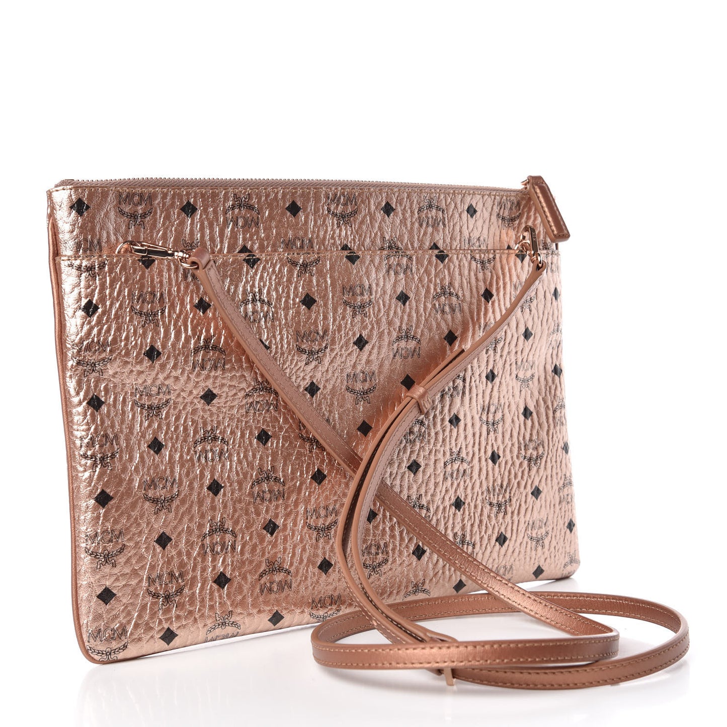 Metallic Visetos Medium Crossbody Pouch Champagne