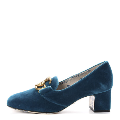 Gucci Softy Velvet GG Victoire 55mm Loafer Pumps 37.5 Pavone 1 of 11