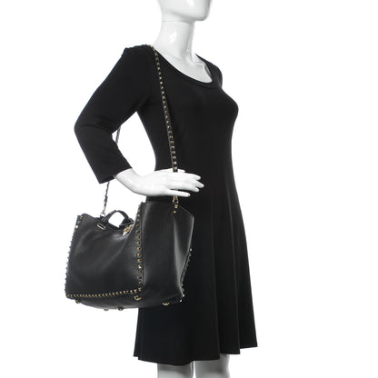 Valentino Garavani Alce Printed Calfskin Medium Rockstud Tote Black 2 of 9