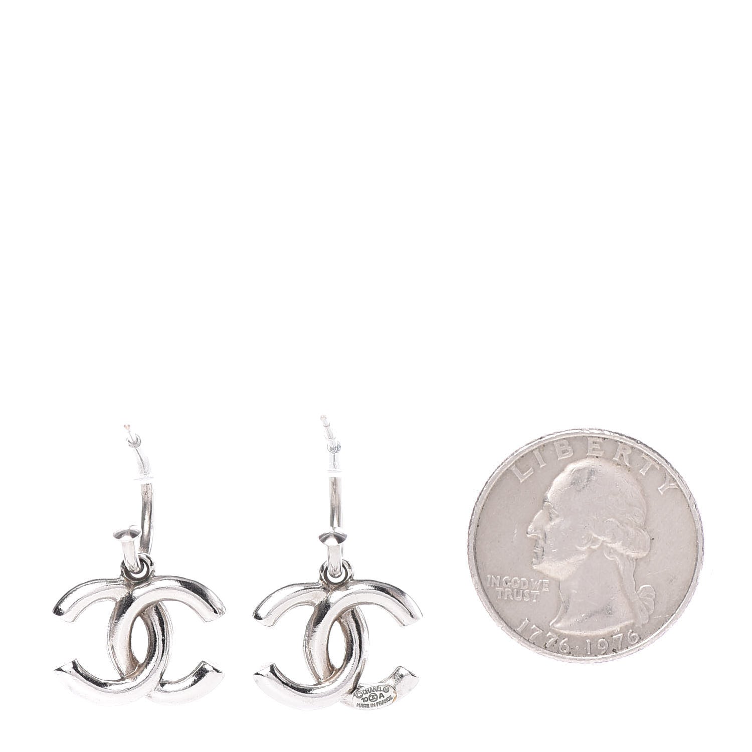 Chanel Crystal CC Drop Earrings Light Grey 2 of 5