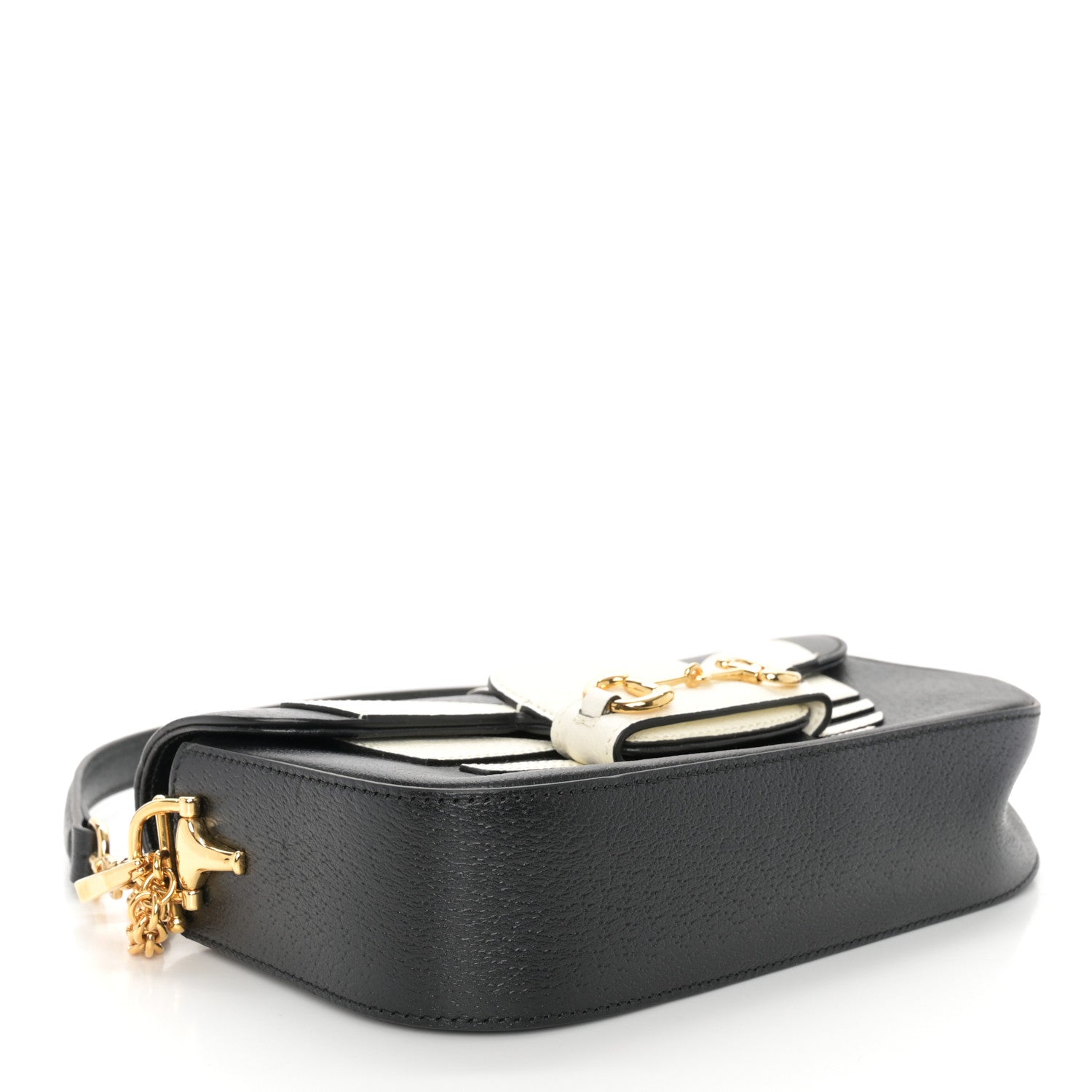 Gucci X ADIDAS Textured Dollar Calfskin Web Small Trefoil Horsebit 1955 Shoulder Bag Black Off White 4 of 11
