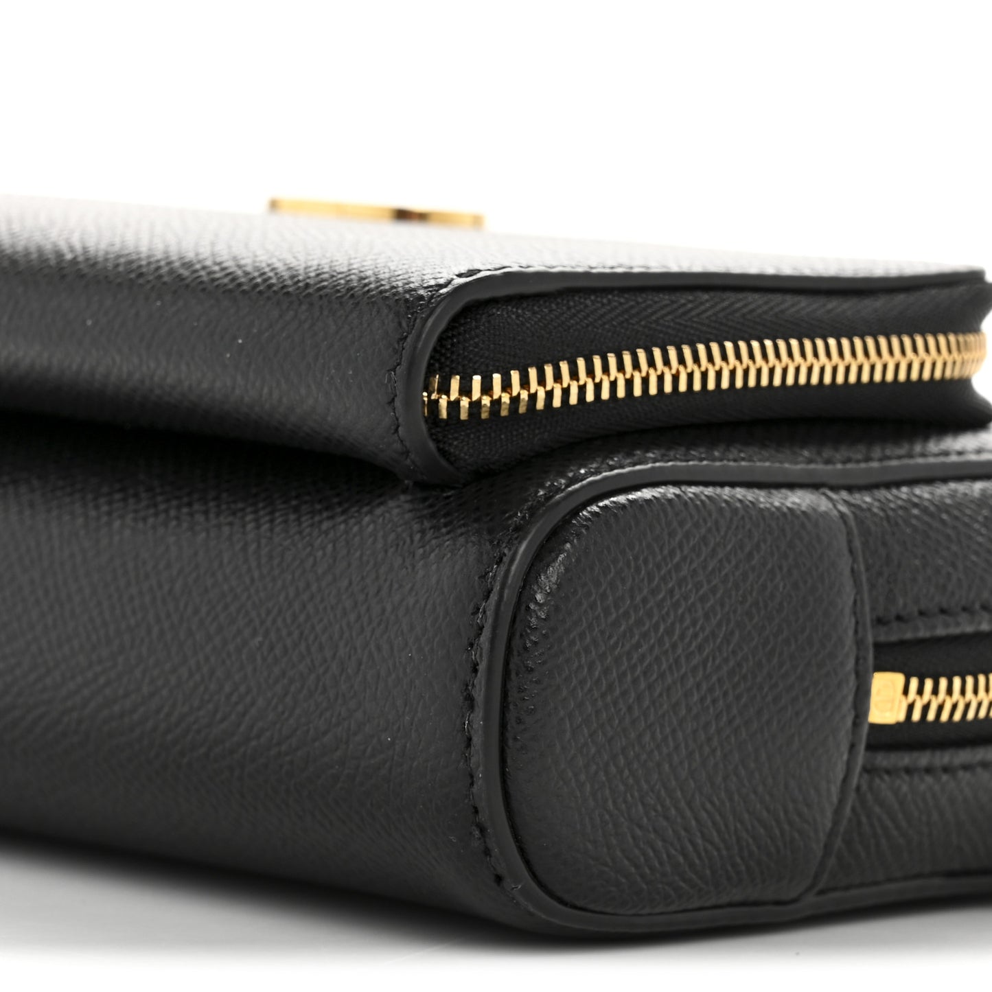 Grained Calfskin Caro Double Pouch Black