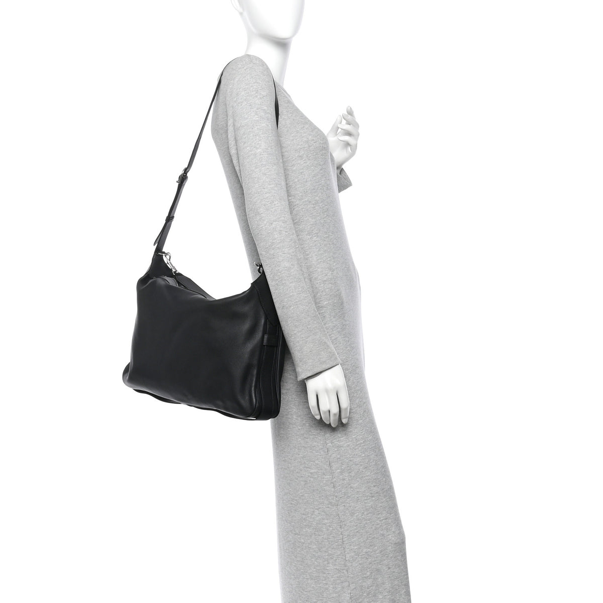 Supple Calfskin Large Romy Shoulder Bag Black
