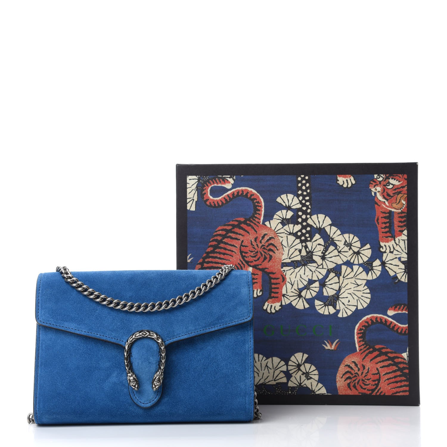 Gucci Suede Mini Dionysus Chain Wallet Blue 11 of 11