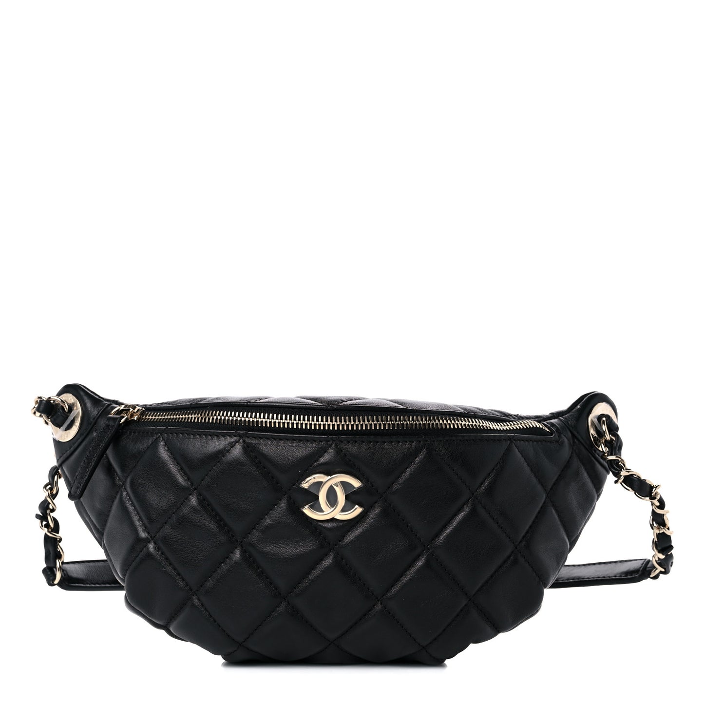 Lambskin Quilted Waist Bag Fanny Pack Black