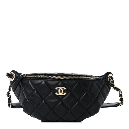 Chanel Lambskin Quilted Waist Bag Fanny Pack Black 1 of 10