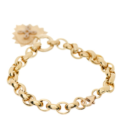 Foundrae 18K Yellow Gold Diamond Medium True Love Medallion Heavy Belcher Chain Bracelet 2 of 3