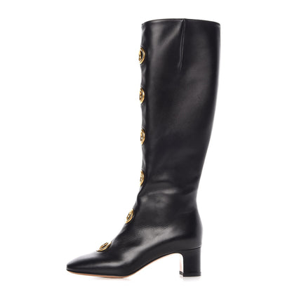 Valentino Garavani Smooth Calfskin Eyelet High Boots 36 Black 1 of 13