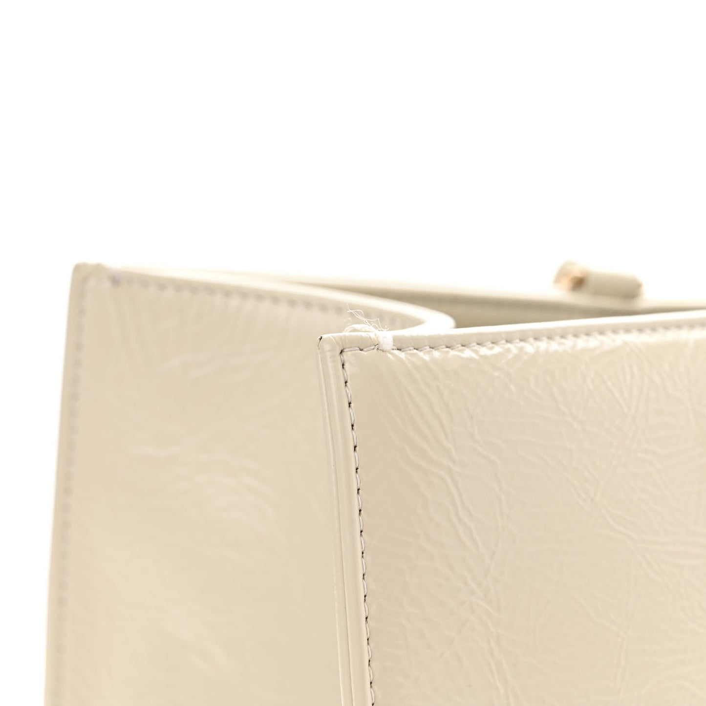 Shiny Aged Calfskin Shopping Bag White