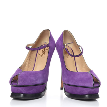 Saint Laurent Kid Scamosciato Tribute 105 Platform Mary Jane Peep Toe Pumps 36 Viola 6 of 14