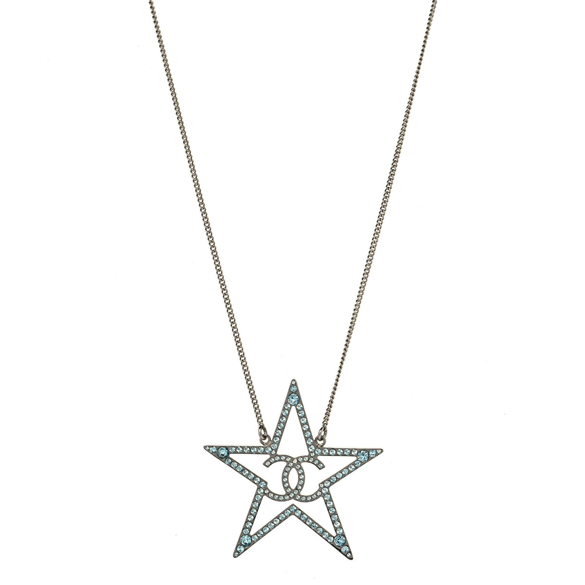 Crystal CC Star Necklace Silver Blue