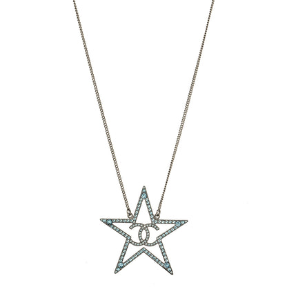 Chanel Crystal CC Star Necklace Silver Blue 1 of 4