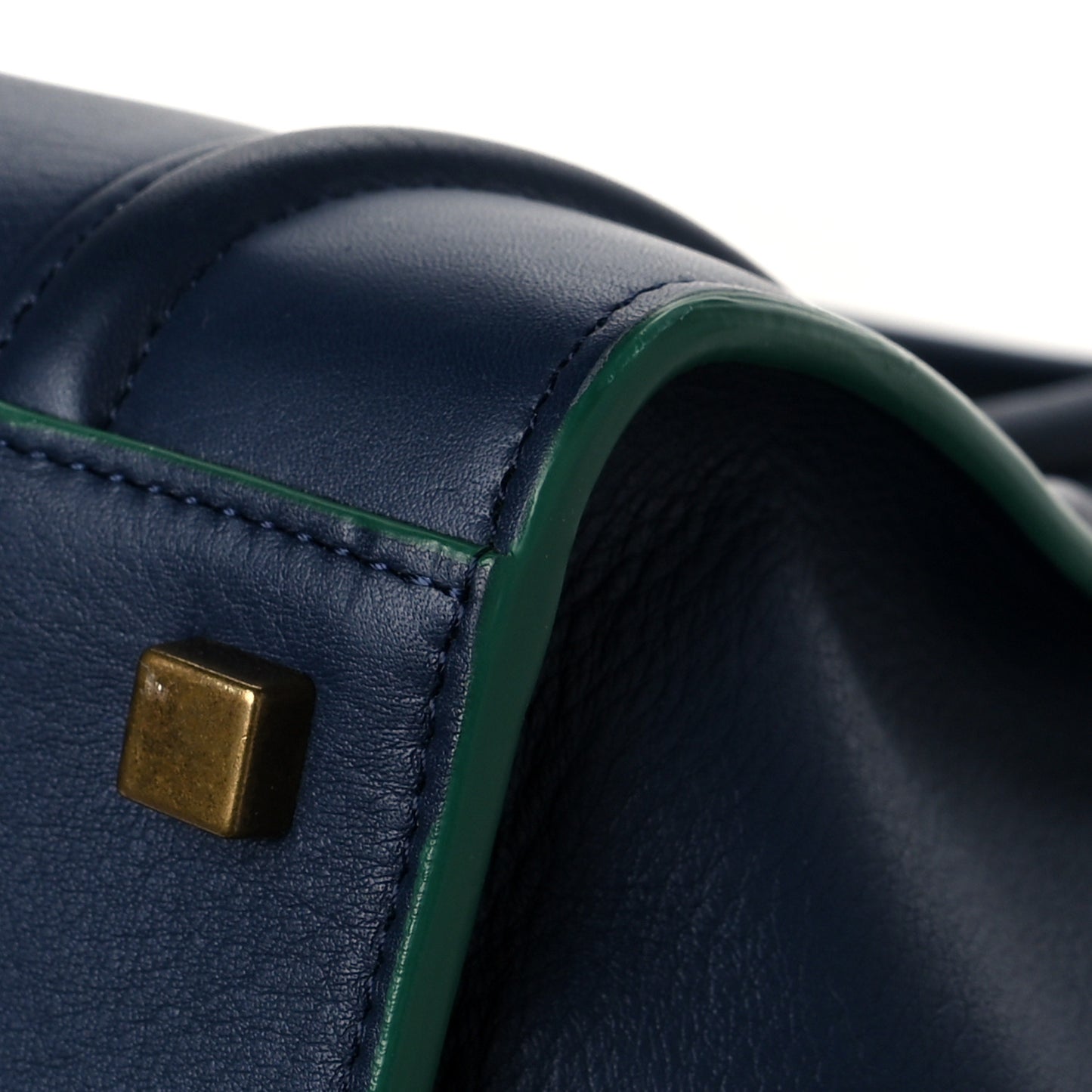 Supple Calfskin Medium Phantom Luggage Navy Blue Green Trim