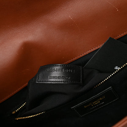 Saint Laurent Smooth Calfskin Matelasse Chevron Large Monogram Satchel Brown Brown 7 of 16