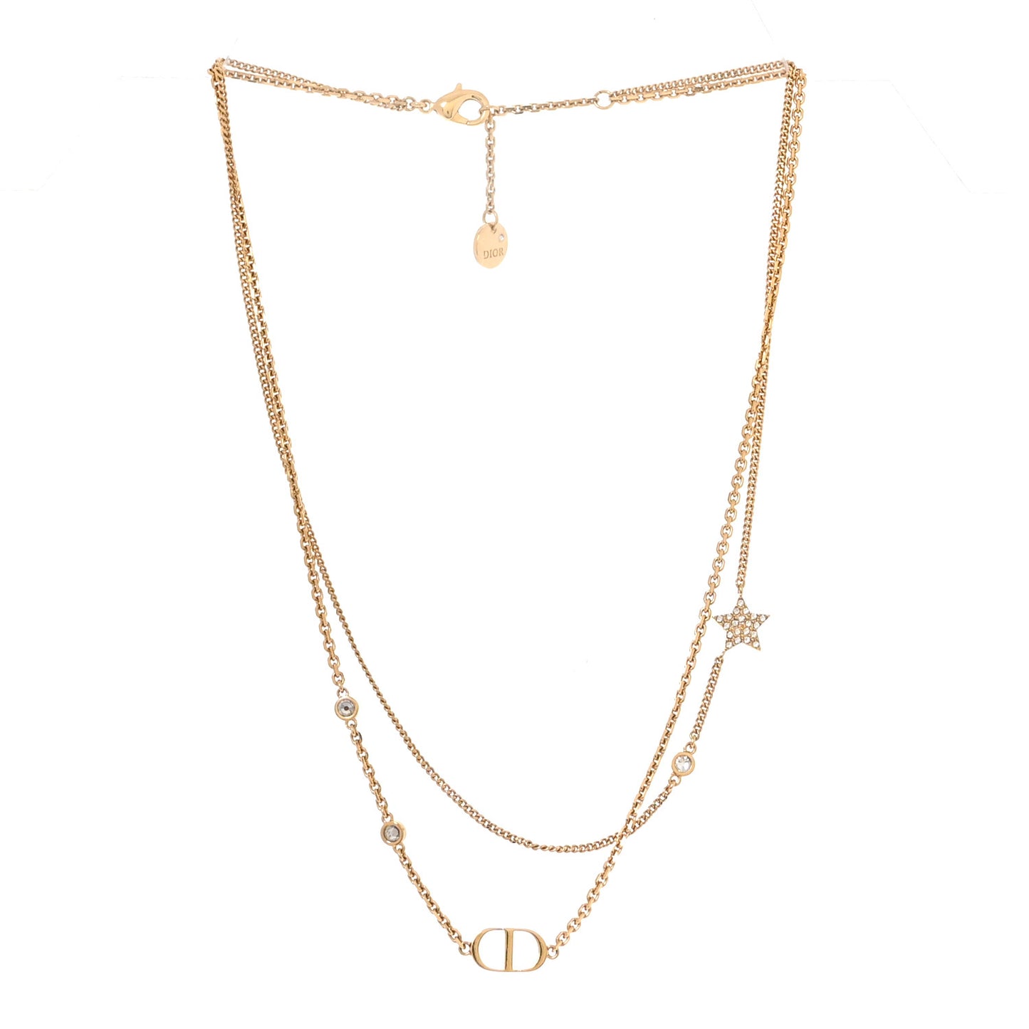 Metal Crystal Petit CD Double Necklace Gold
