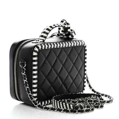 Chanel Caviar Quilted Striped Small CC Filigree Vanity Case Black White 2 of 9