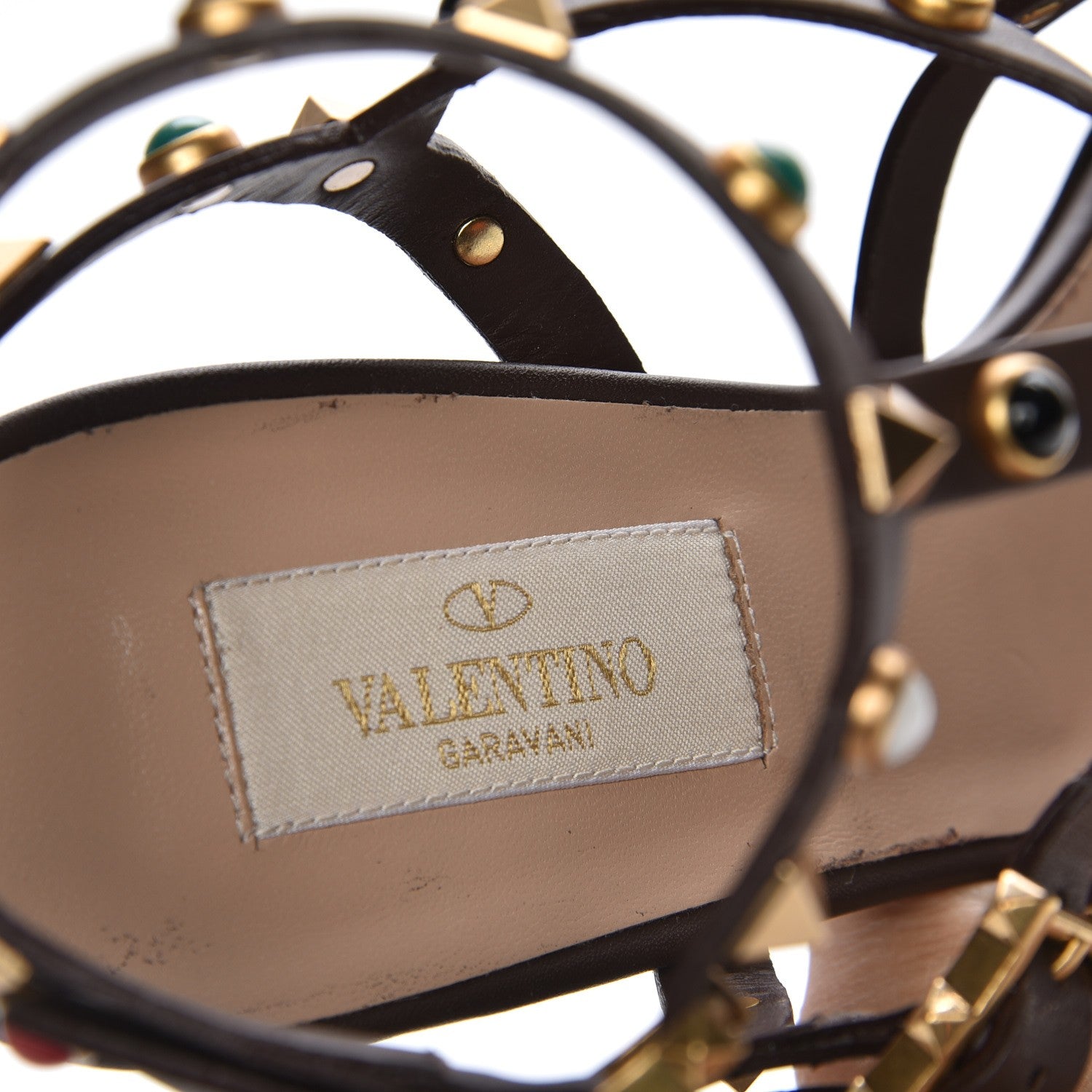Valentino Garavani Calfskin Rockstud Rolling Cabochon 90mm City Sandals 38 Cacao 7 of 8