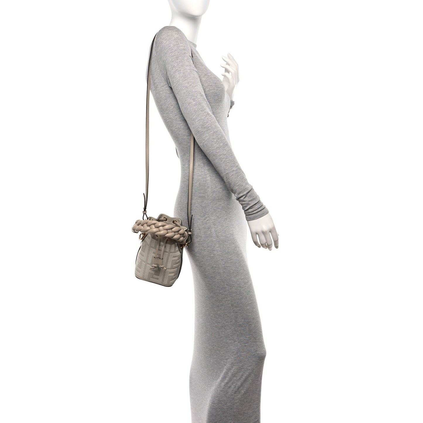 Canvas Nappa F is Fendi FF Embroidered Mini Mon Tresor Bucket Bag White Nuvola