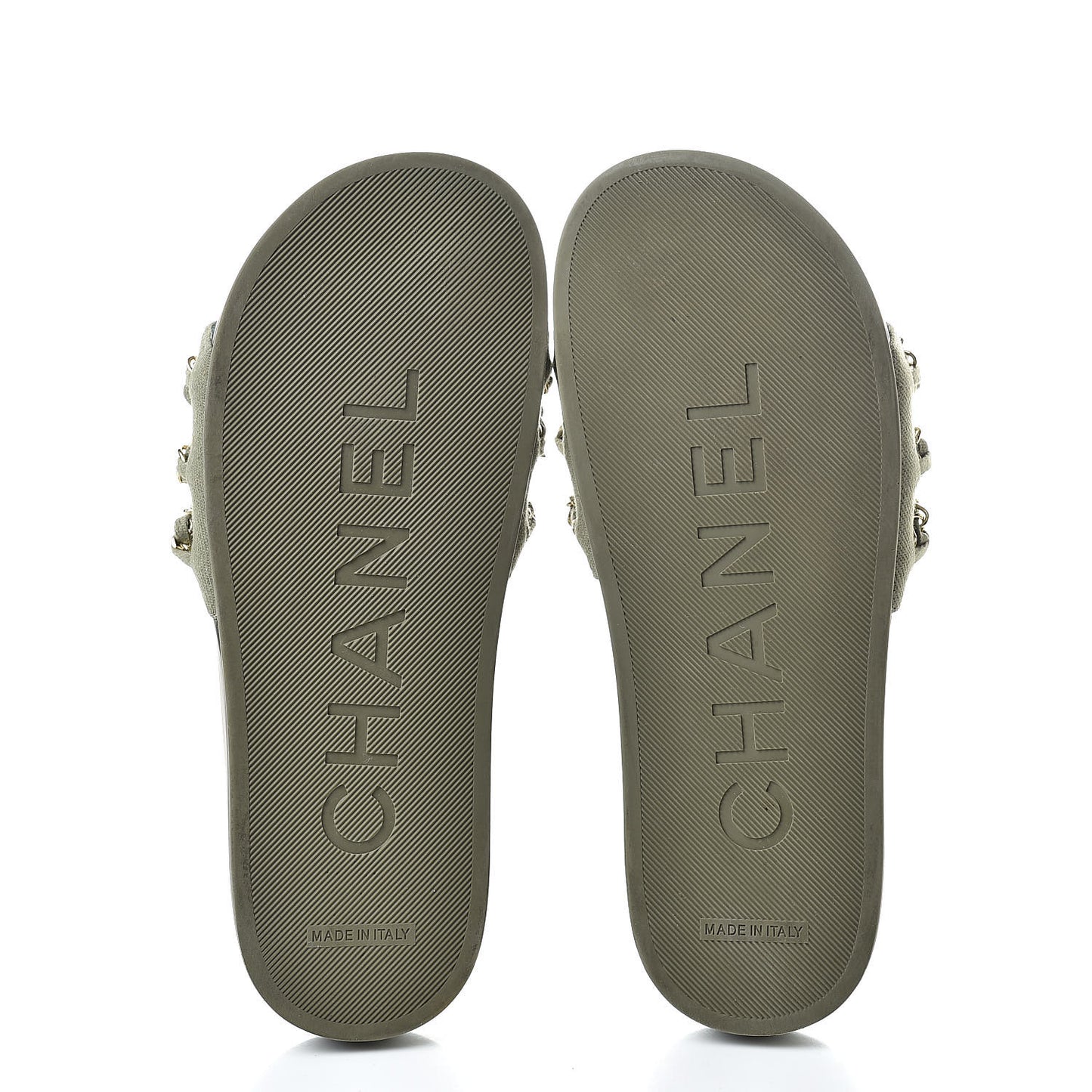 Canvas Chain Flat Sandals 37 Khaki