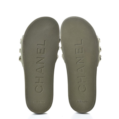 Chanel Canvas Chain Flat Sandals 37 Khaki 5 of 8