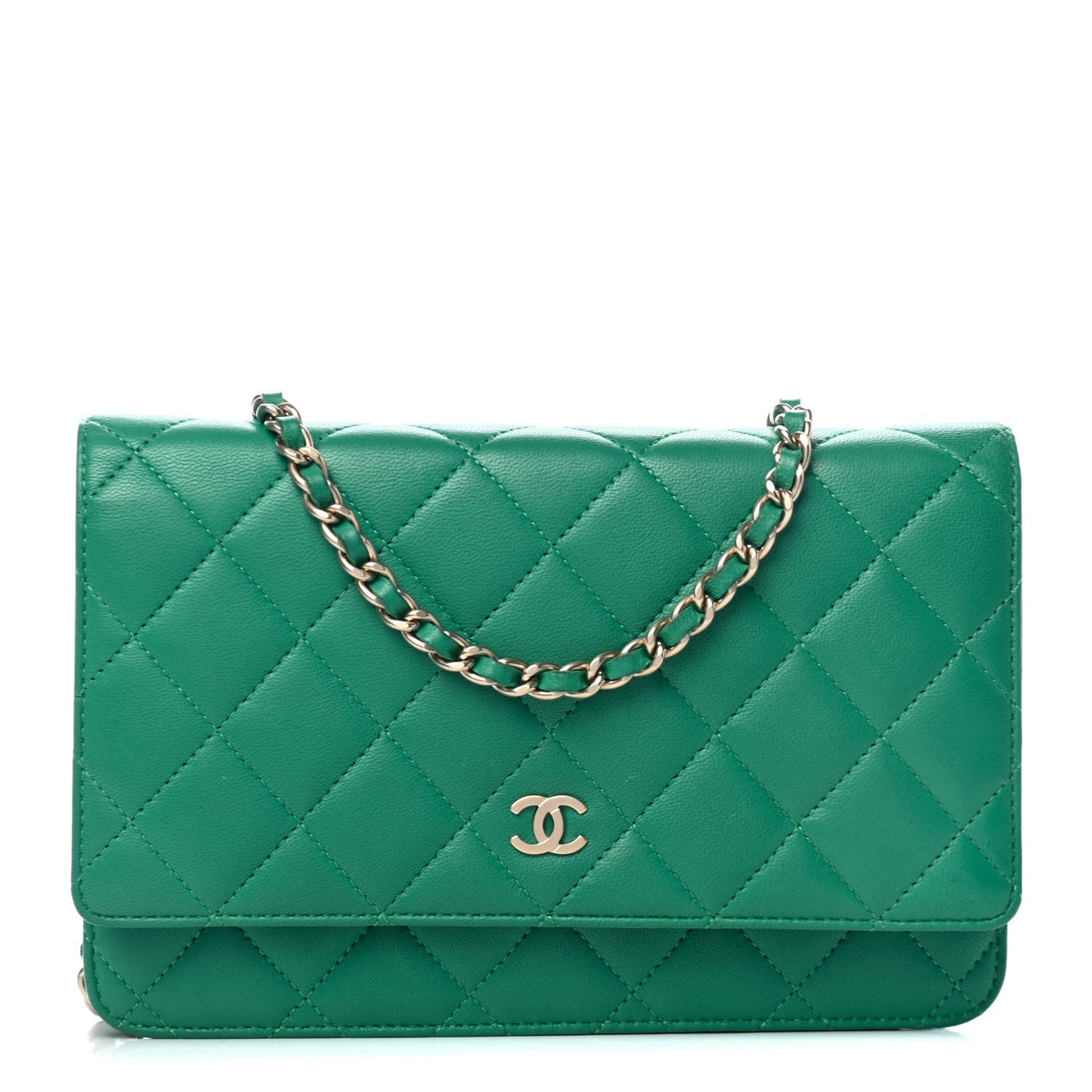 Lambskin Quilted Wallet On Chain WOC Green