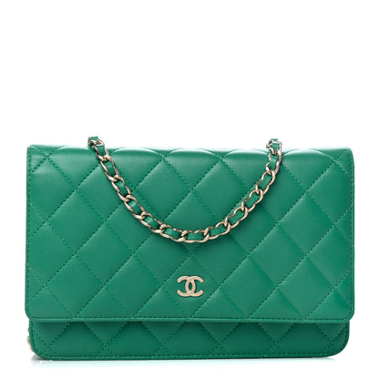 Chanel Lambskin Quilted Wallet On Chain WOC Green 1 of 4