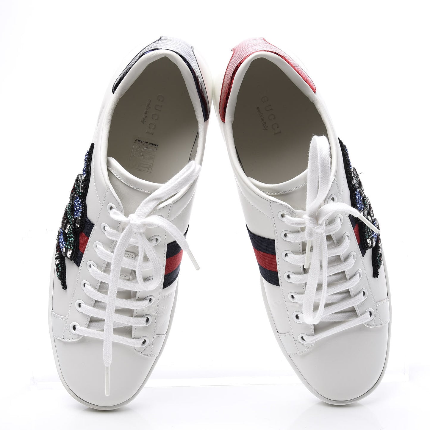Calfskin Ayers Crystal Web Kingsnake Embroidered Womens Ace Sneakers 40 White