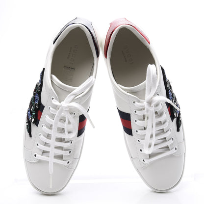 Gucci Calfskin Ayers Crystal Web Kingsnake Embroidered Womens Ace Sneakers 40 White 5 of 11