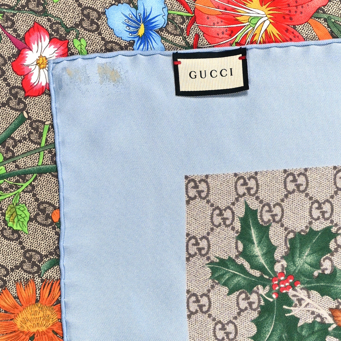 Silk Twill GG Monogram Special Florio Square Scarf Beige Sky Blue