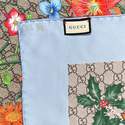 Gucci Silk Twill GG Monogram Special Florio Square Scarf Beige Sky Blue 4 of 4