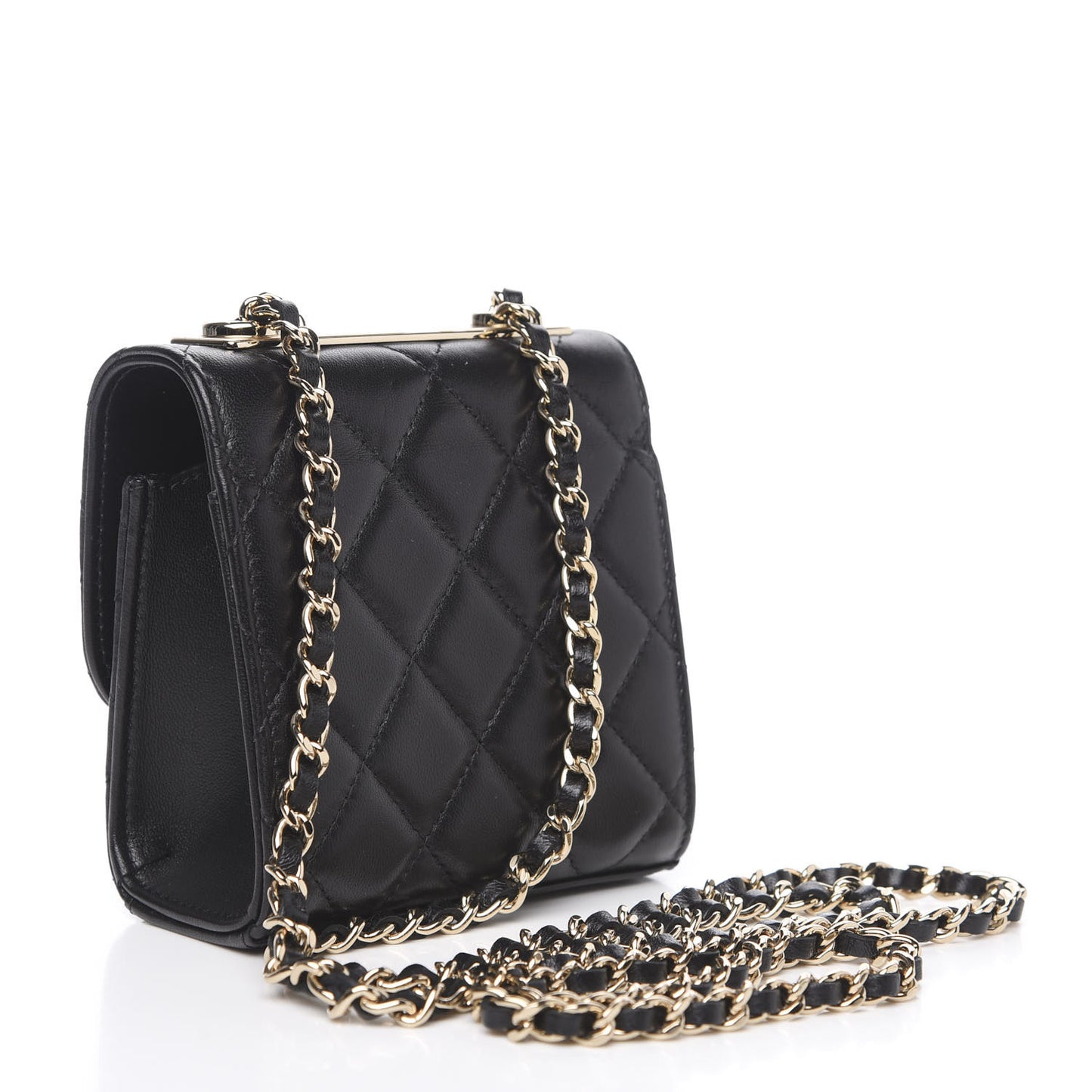 Lambskin Quilted Mini Trendy CC Chain Wallet Black