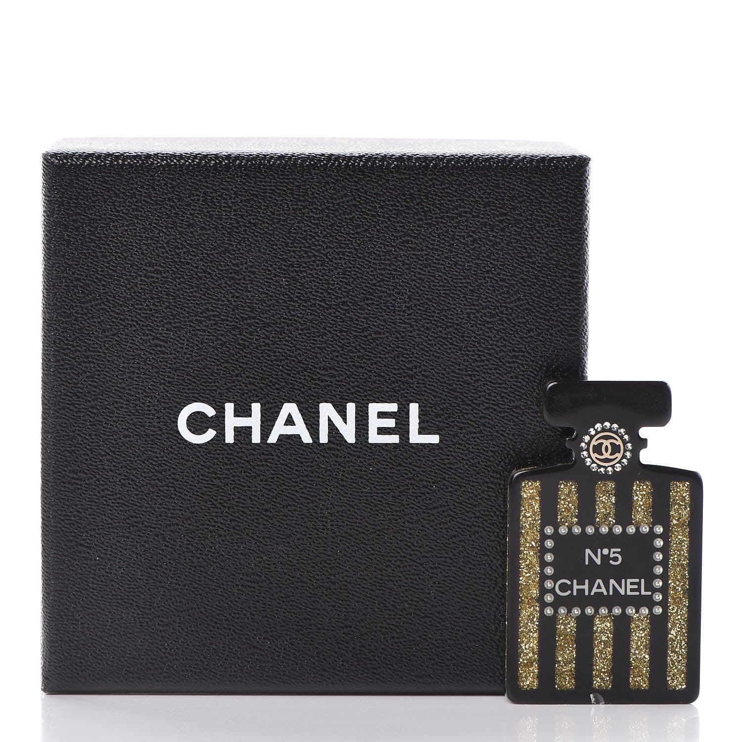 Chanel Resin Strass Perfume Bottle CC Brooch Black Gold 6 of 6