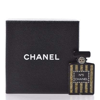 Chanel Resin Strass Perfume Bottle CC Brooch Black Gold 6 of 6