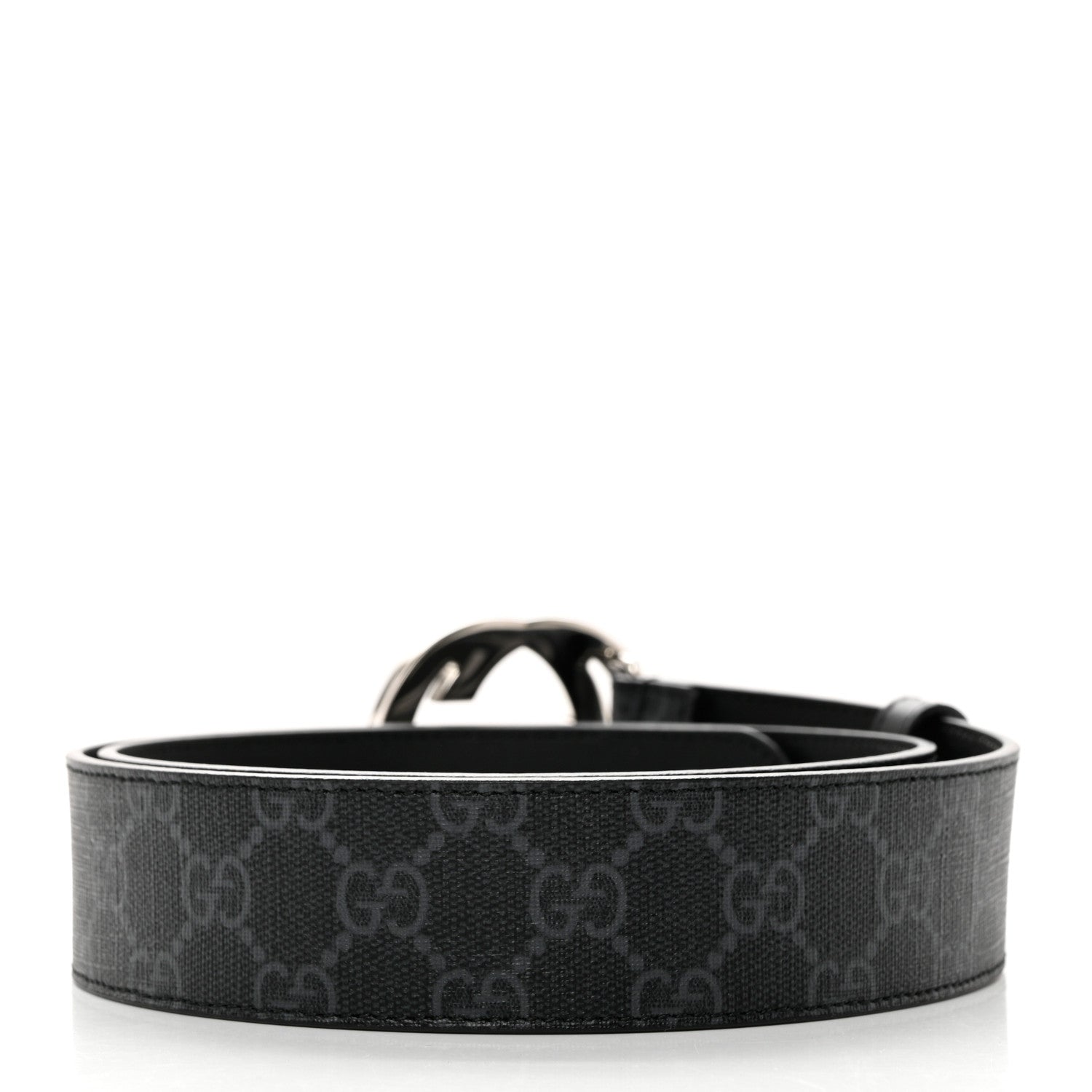 Gucci GG Supreme Monogram Selleria Calfskin Interlocking G 40mm Belt 90 36 Black Grey 3 of 4