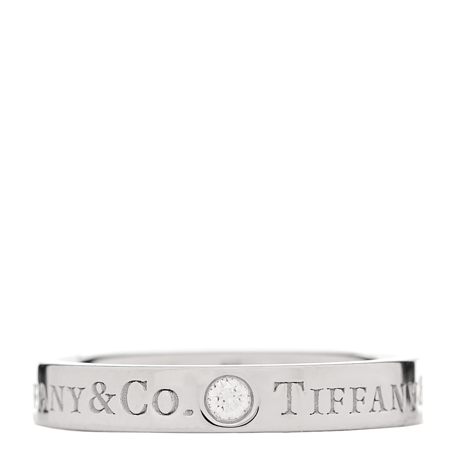Tiffany Platinum Diamond Logo Band Ring 46 3.75 1 of 4