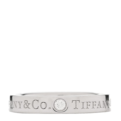 Tiffany Platinum Diamond Logo Band Ring 46 3.75 1 of 4