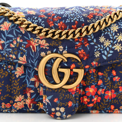 Gucci Cotton Calfskin Matelasse Floral Print Small GG Marmont Shoulder Bag Blue Red Deep Ocean Blue 7 of 9