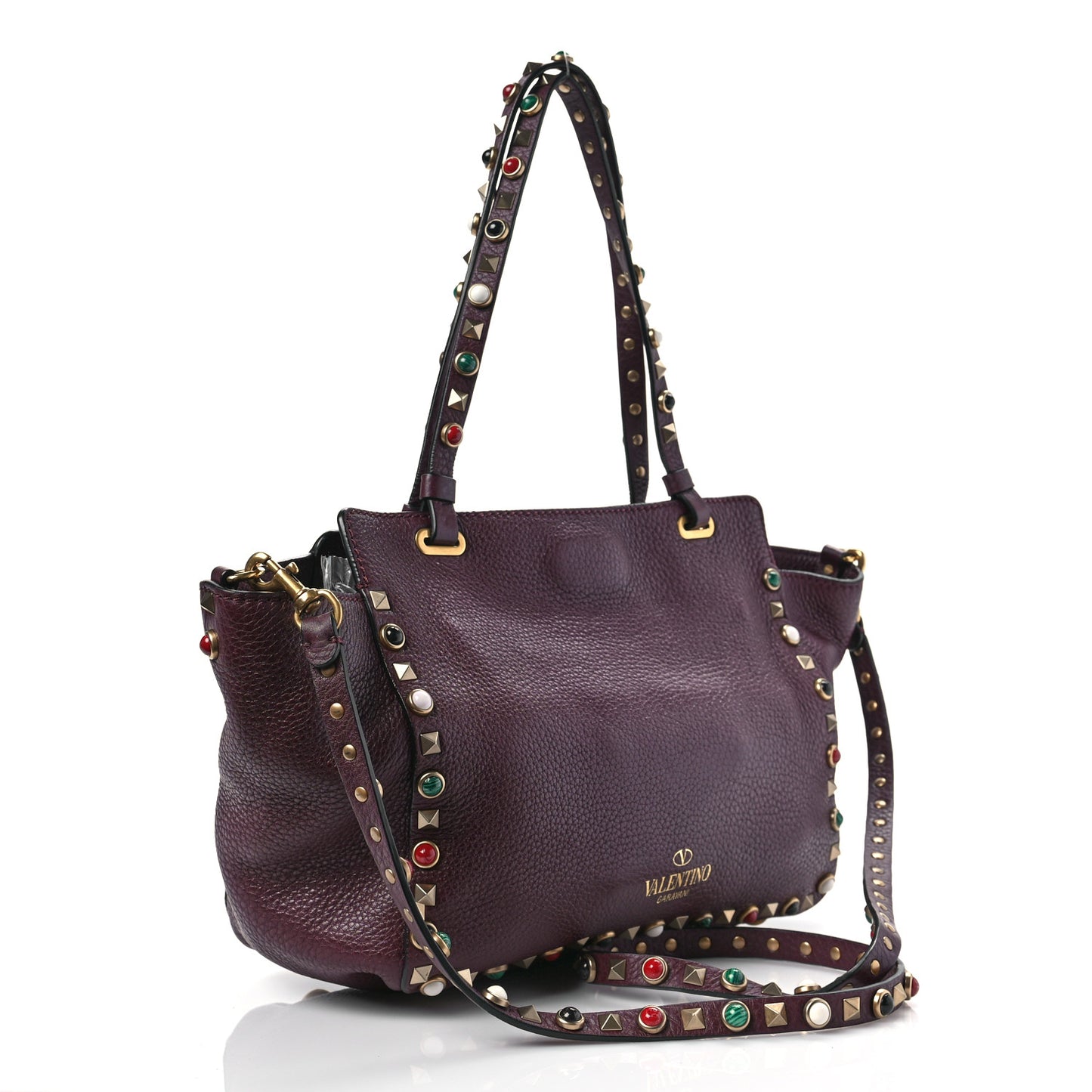 Grained Calfskin Small Rockstud Rolling Tote Rubin