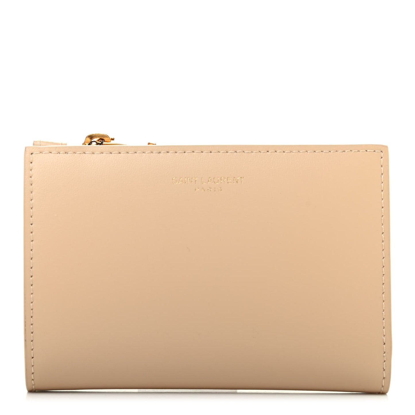 Calfskin Monogram Bi-Fold Zipped Wallet Nude Powder